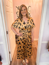 Load image into Gallery viewer, Plus Size Short Sleeve Button Down Leopard Silky Maxi Dress