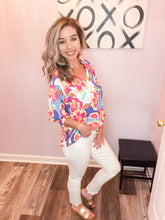Load image into Gallery viewer, Multi Colored Floral V Neck Top (S-3XL)