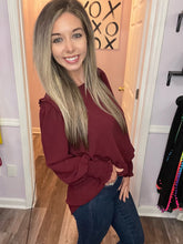 Load image into Gallery viewer, Garnet Ruffled Shoulders With Smocked Wrists Long Sleeve Top