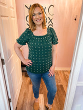 Load image into Gallery viewer, Dark & Light Green Swiss Dot Top