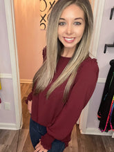 Load image into Gallery viewer, Garnet Ruffled Shoulders With Smocked Wrists Long Sleeve Top