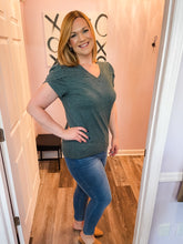 Load image into Gallery viewer, Dark Green Petal Sleeve V Neck Top