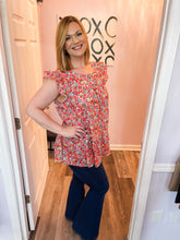 Load image into Gallery viewer, Plus Size Multi Colored Floral Flutter Sleeve Lightweight Top