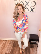Load image into Gallery viewer, Multi Colored Floral V Neck Top (S-3XL)