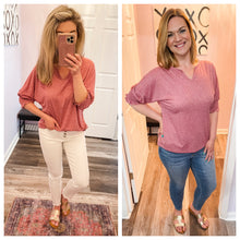 Load image into Gallery viewer, Rose Colored V Neck Smocked Sleeve Top