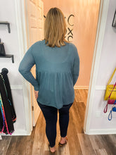 Load image into Gallery viewer, Plus Size Blue Waffle Knit Button Down Long Sleeve Top