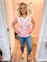Load image into Gallery viewer, White & Pink Floral V Neck Sleeveless Top
