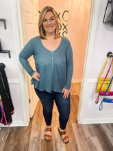 Load image into Gallery viewer, Plus Size Blue Waffle Knit Button Down Long Sleeve Top