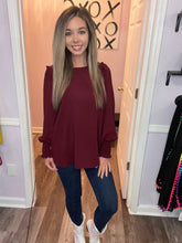 Load image into Gallery viewer, Garnet Ruffled Shoulders With Smocked Wrists Long Sleeve Top