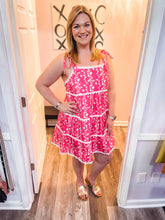 Load image into Gallery viewer, Pink & White Floral Print With Scalloped Trim Dress
