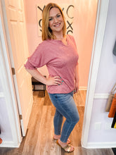 Load image into Gallery viewer, Rose Colored V Neck Smocked Sleeve Top