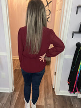 Load image into Gallery viewer, Garnet Surplice Peplum Long Sleeve Top