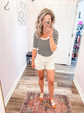 Load image into Gallery viewer, Black & White Striped Scalloped Top