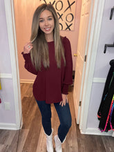 Load image into Gallery viewer, Garnet Ruffled Shoulders With Smocked Wrists Long Sleeve Top