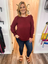 Load image into Gallery viewer, Garnet Ruffled Shoulders With Smocked Wrists Long Sleeve Top