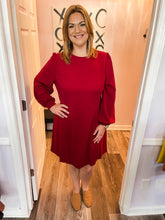 Load image into Gallery viewer, Plus Size Wine Colored Long Sleeve Dress