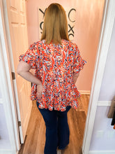 Load image into Gallery viewer, Plus Size Orange Lilly Inspired Ruffled Sleeve Top