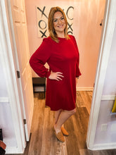 Load image into Gallery viewer, Plus Size Wine Colored Long Sleeve Dress
