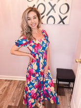 Load image into Gallery viewer, Multi Colored Floral Bubble Sleeve Dress