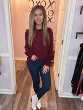 Load image into Gallery viewer, Garnet Ruffled Shoulders With Smocked Wrists Long Sleeve Top