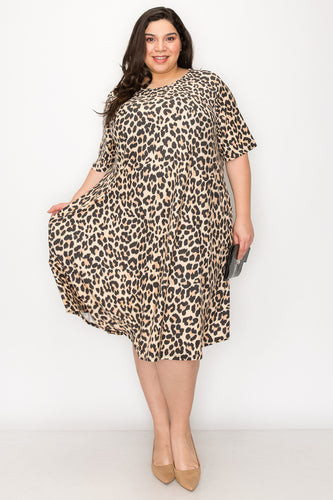 (Sizes: 3XL-5XL) Plus Size Leopard Print Dress With Pockets