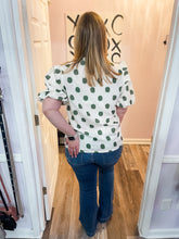 Load image into Gallery viewer, Green Brushed Polka Dot Flutter Shoulder Sleeve Top