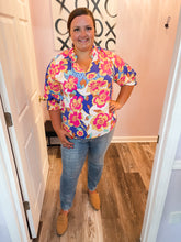 Load image into Gallery viewer, Multi Colored Floral V Neck Top (S-3XL)