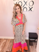 Load image into Gallery viewer, Leopard & Pink/Orange Maxi Dress