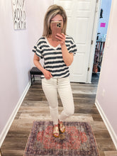 Load image into Gallery viewer, Green & White Striped Ruffled Sleeve Top