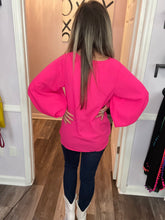 Load image into Gallery viewer, Fuchsia V Neck Lace Wrists Long Sleeve Top