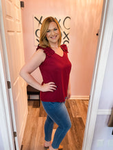Load image into Gallery viewer, Cabernet Ruffled Trim Top (S-3XL)