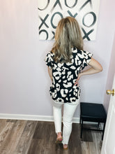 Load image into Gallery viewer, Black & Ivory Leopard Print V Neck Ruffled Sleeve Top