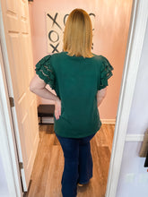 Load image into Gallery viewer, Plus Size Green Eyelet Flutter Top