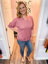 Load image into Gallery viewer, Rose Colored V Neck Smocked Sleeve Top