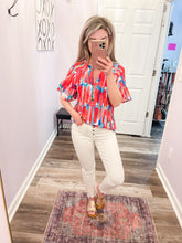 Load image into Gallery viewer, Multi Colored Abstract V Neck Buttoned Top