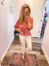 Load image into Gallery viewer, Rose Colored V Neck Smocked Sleeve Top