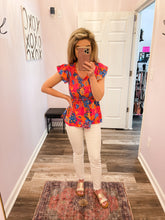 Load image into Gallery viewer, Multi Colored Floral V Neck Smocked Top