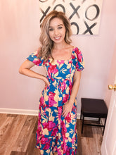 Load image into Gallery viewer, Multi Colored Floral Bubble Sleeve Dress