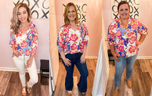Load image into Gallery viewer, Multi Colored Floral V Neck Top (S-3XL)