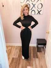 Load image into Gallery viewer, Black Ribbed Cutout Long Sleeve Maxi Dress