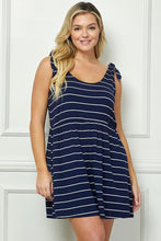 Load image into Gallery viewer, Plus Size Navy & White Striped Dress With Faux Tie Shoulders