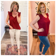 Load image into Gallery viewer, Cabernet Ruffled Trim Top (S-3XL)