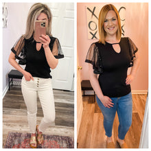 Load image into Gallery viewer, Star & Moon Mesh Sleeve Black Top
