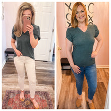 Load image into Gallery viewer, Dark Green Petal Sleeve V Neck Top