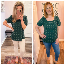 Load image into Gallery viewer, Dark & Light Green Swiss Dot Top