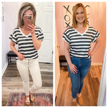 Load image into Gallery viewer, Green & White Striped Ruffled Sleeve Top