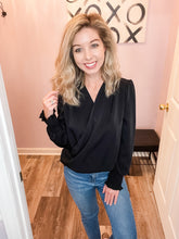 Load image into Gallery viewer, Black Surplice Long Sleeve Top