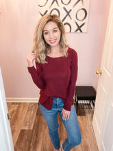Load image into Gallery viewer, Burgundy Long Sleeve Scoop Neck Sweater
