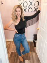 Load image into Gallery viewer, Black One Shoulder Fringed Bodysuit
