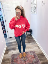 Load image into Gallery viewer, Merry Embroidered Pink Turtleneck Sweater